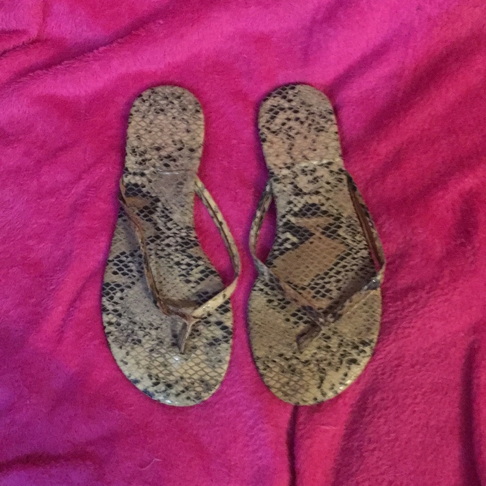 Snake-Print Brown Flip Flop Sandals - Unbranded